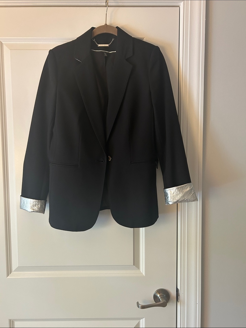 White House Black Market Black Blazer with Silver Cuff Trim